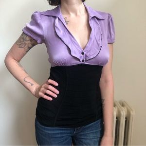 Vintage sexy Bebe corset style blouse! Sexy librarian look! Pastel purple/lilac